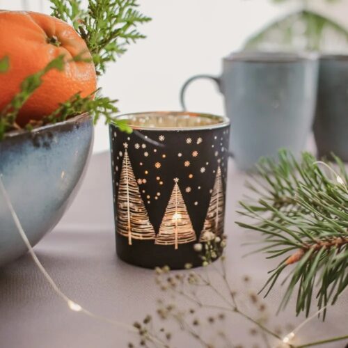Altom Golden Christmas tree Üveg gyertyatartófekete