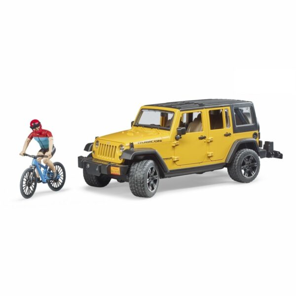 Bruder 2543 Jeep Wrangler Rubicon Unlimited hegyi kerékpárral és kerékpárossal