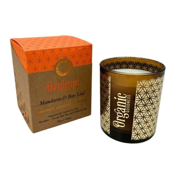 Organikus füstölő gyertya Mandarin & Bay Leaf200 g üvegben
