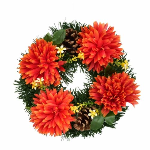 Őszi virágokkal díszített koszorú mindenszentekre 20 cm