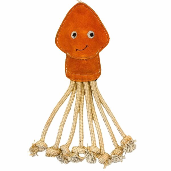 PafDog Squid Ollie kutyajáték bőrből és jutából hanggal