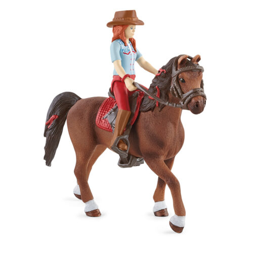 Schleich 42539 Vörös hajú Hannah mozgatható végtagokkal lovon