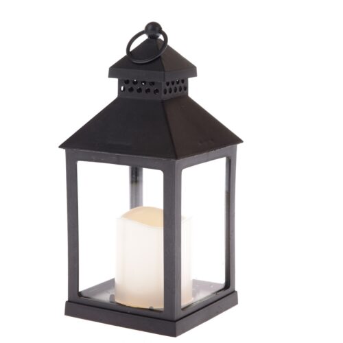 Vintage  lámpás LED-es gyertyával fekete