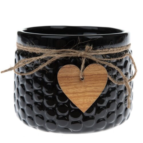 Wood heart Kerámia virágcserép fekete