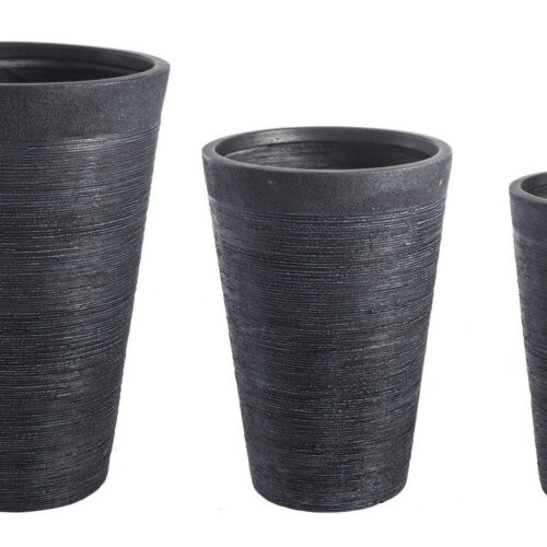 GRAFFITI fekete 3 darabos kerek virágcserép szett