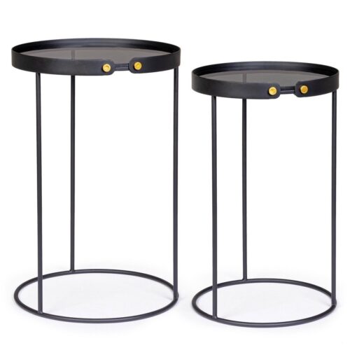 ZEINA fekete acél 2 részes dohányzóasztal szett