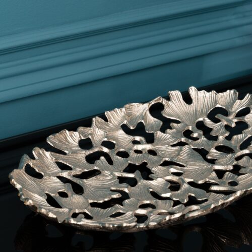 GINKGO ezüst alumínium dísztál 40x26 cm