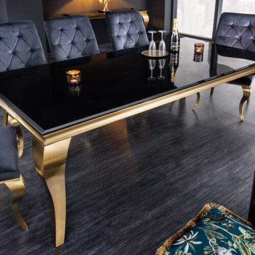 MODERN BAROCK fekete üveg étkezőasztal 180 cm