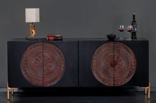 MANDALA fekete mangófa tálalószekrény