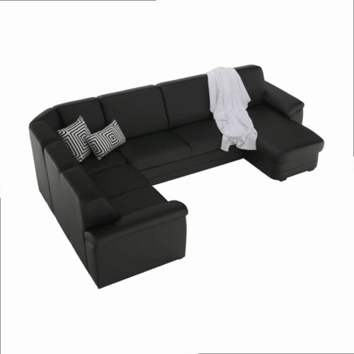 BITER fekete ökobőr u alakú kanapé jobbos