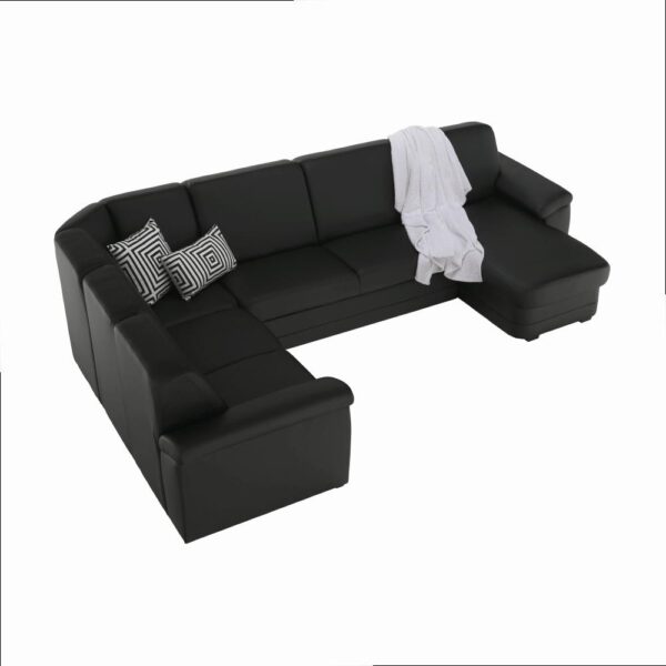 BITER fekete ökobőr u alakú kanapé jobbos