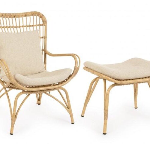 MAELA Bézs Rattan Fotel lábtartóval MAELA Bézs Rattan Fotel lábtartóval