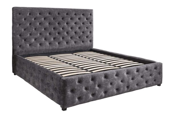PARIS CHESTERFIELD szürke bársony ágy 180x200 cm