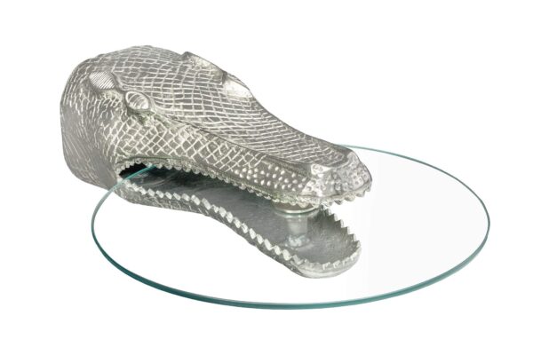WILDLIFE CROCODILE ezüst üveg lerakóasztal