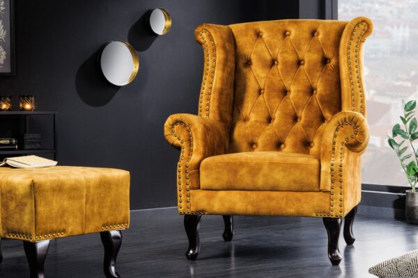 CHESTERFIELD mustársárga bársony fotel CHESTERFIELD mustársárga bársony fotel