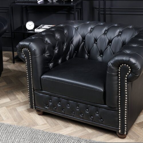 CHESTERFIELD fekete műbőr fotel CHESTERFIELD fekete műbőr fotel