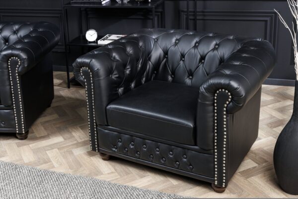 CHESTERFIELD fekete műbőr fotel CHESTERFIELD fekete műbőr fotel