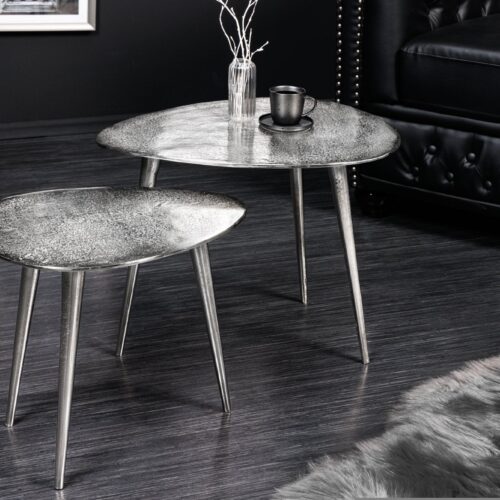 ELEMENTS 2 részes ezüst alumínium dohányzóasztal ELEMENTS 2 részes ezüst alumínium dohányzóasztal