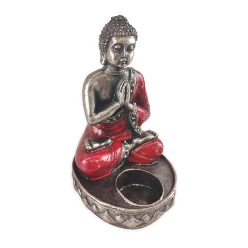 BUDDHA ezüst és piros Buddha mécsestartó BUDDHA ezüst és piros Buddha mécsestartó