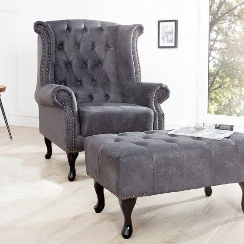 CHESTERFIELD antik szürke lábzsámoly CHESTERFIELD antik szürke lábzsámoly