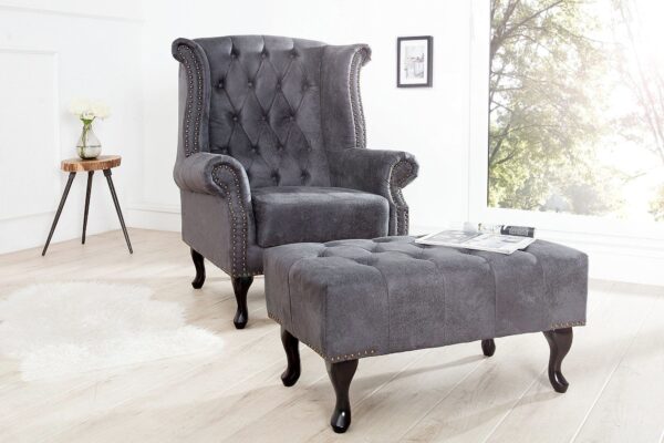 CHESTERFIELD antik szürke lábzsámoly CHESTERFIELD antik szürke lábzsámoly