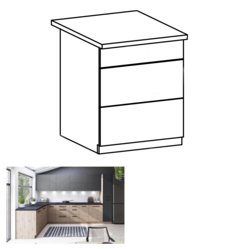 LANGEN barna mdf fiókos alsó konyhaszekrény 60cm LANGEN barna mdf fiókos alsó konyhaszekrény 60cm