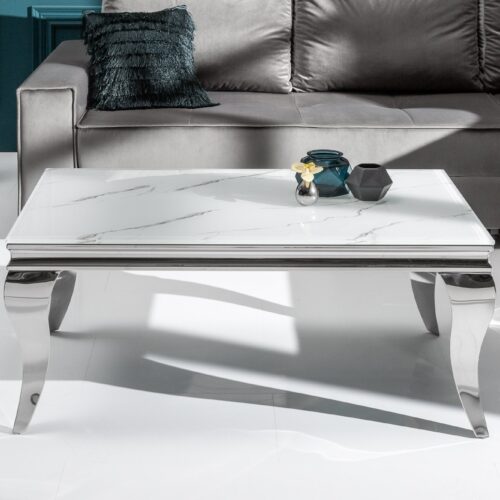 MODERN BAROCK fehér üveg márványmintás dohányzóasztal 100x60x45 MODERN BAROCK fehér üveg márványmintás dohányzóasztal 100x60x45