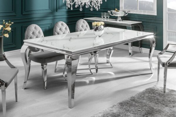 MODERN BAROCK fehér üveg márványmintás étkezőasztal 200x105x75 MODERN BAROCK fehér üveg márványmintás étkezőasztal 200x105x75
