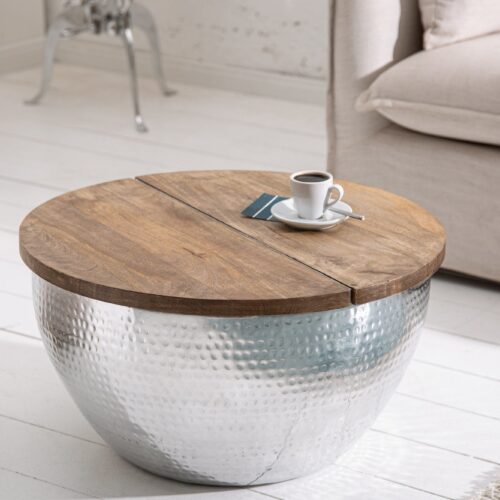 ORIENT STORAGE mangófa és ezüst dohányzóasztal 60cm ORIENT STORAGE mangófa és ezüst dohányzóasztal 60cm