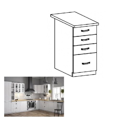PROVANCE fehér mdf fiókos alsó konyhaszekrény 40cm